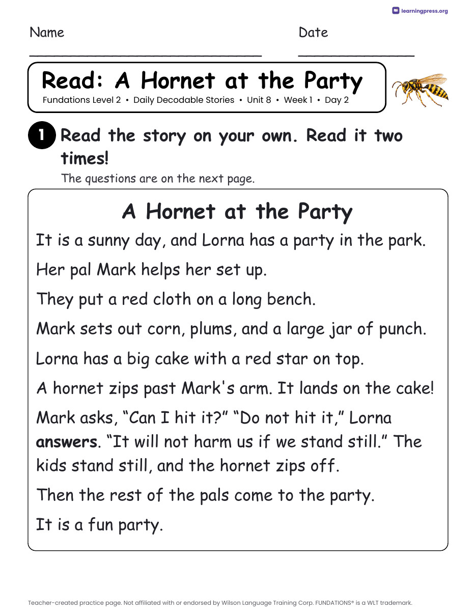 Preview page 2 of Fundations Level 2 Unit 8 Daily Decodable Stories