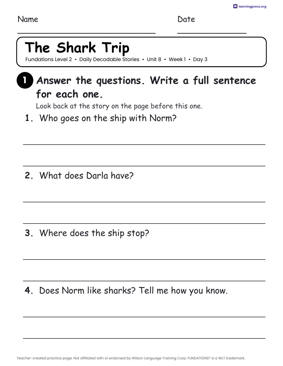 Preview page 4 of Fundations Level 2 Unit 8 Daily Decodable Stories