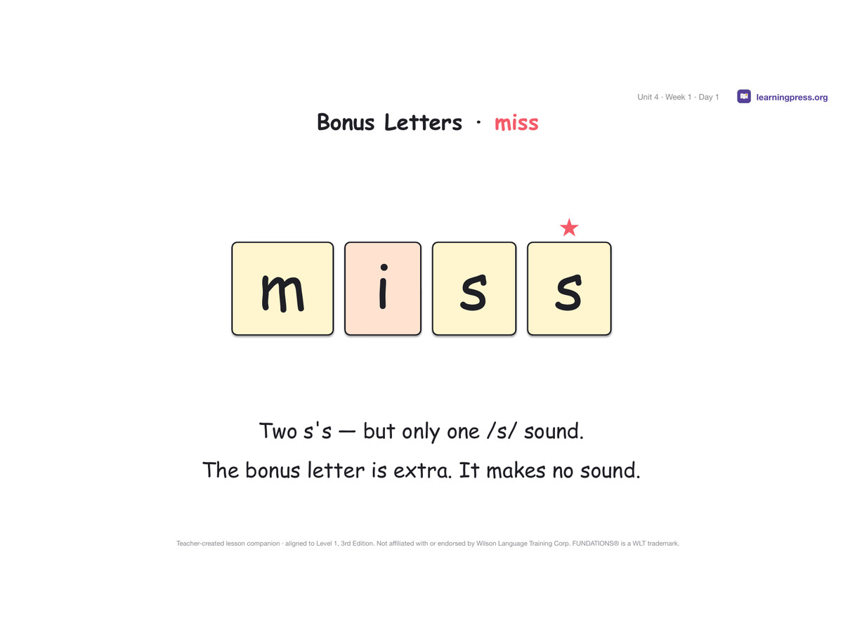 Preview page 1 of Fundations Level 1 Unit 4 Lesson Slides – 3rd Edition Aligned