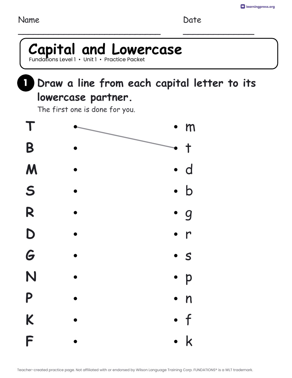 Preview page 1 of Fundations Level 1 — Full-Year Practice Packets Bundle (All Units 1–14)