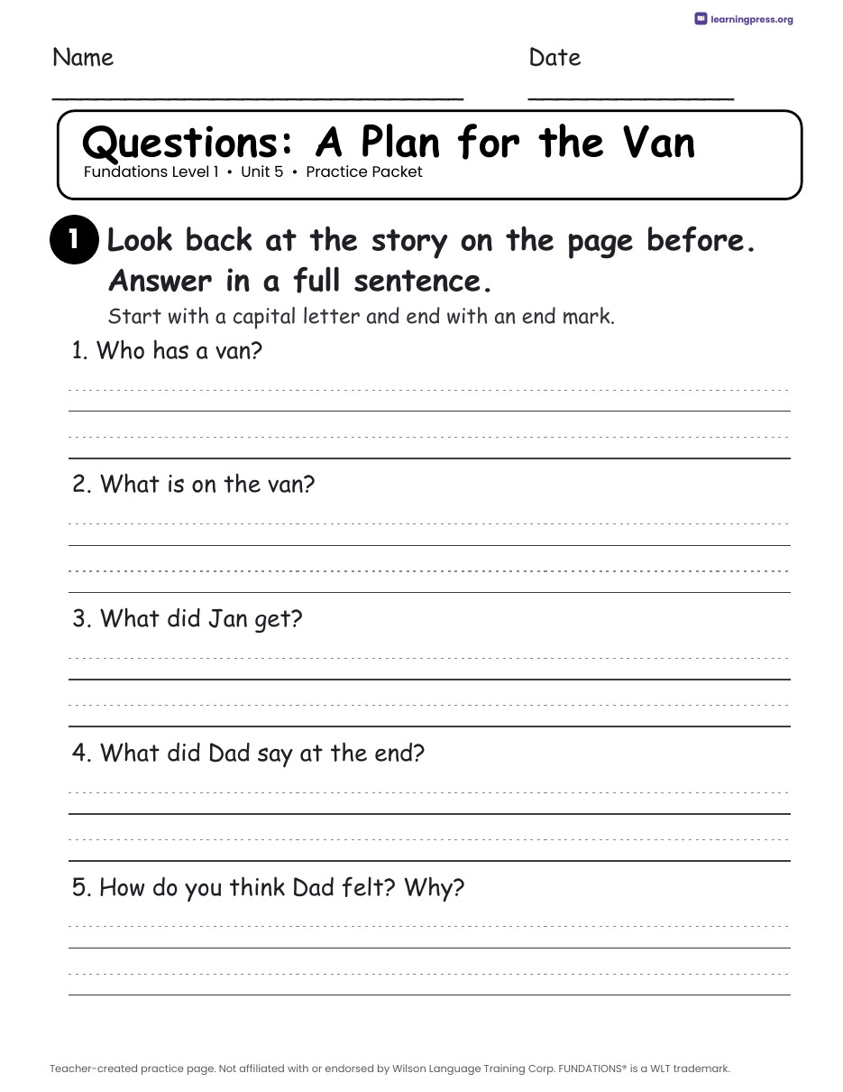 Preview page 2 of Fundations Level 1 — Full-Year Practice Packets Bundle (All Units 1–14)