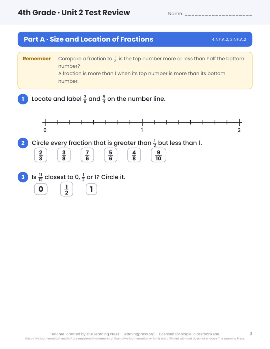 Preview page 1 of Illustrative Math (IM®) Aligned 4th Grade Unit 2 Test Review