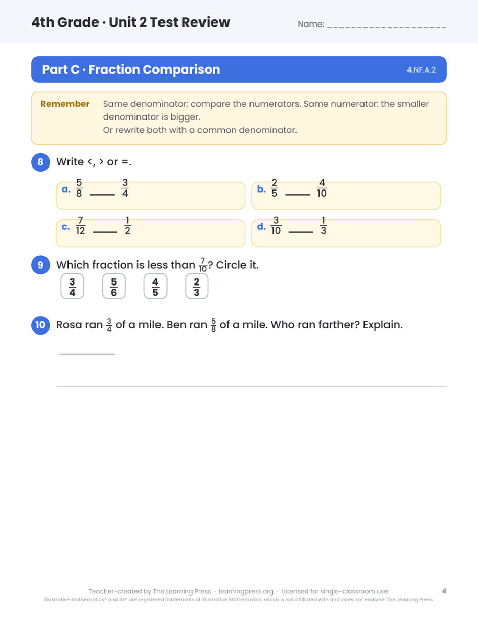 Preview page 3 of Illustrative Math (IM®) Aligned 4th Grade Unit 2 Test Review