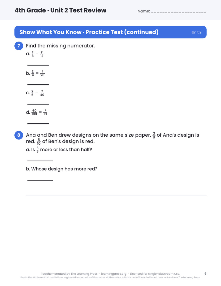 Preview page 4 of Illustrative Math (IM®) Aligned 4th Grade Unit 2 Test Review