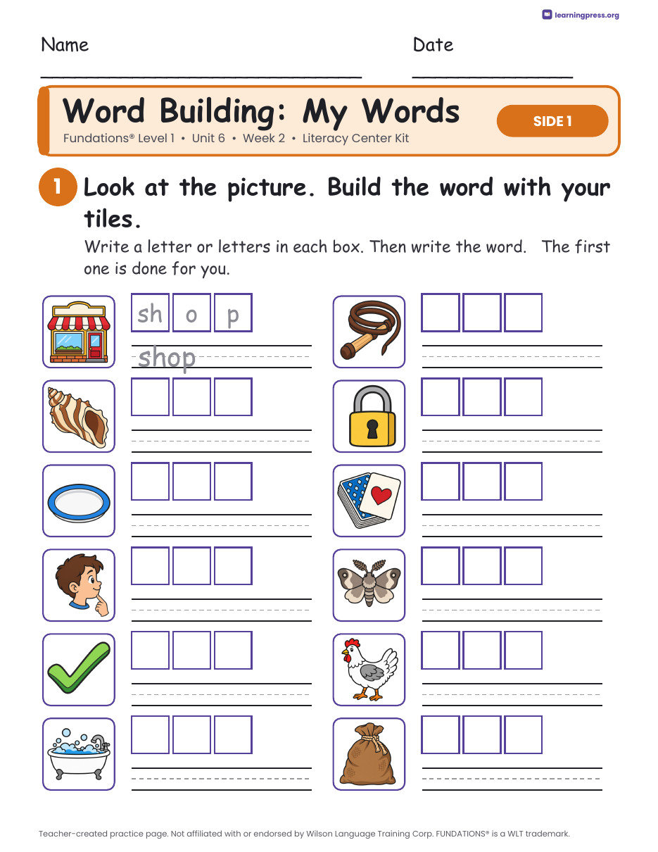 Preview page 2 of Fundations Level 1 Unit 6 Week 2 Literacy Center Kit