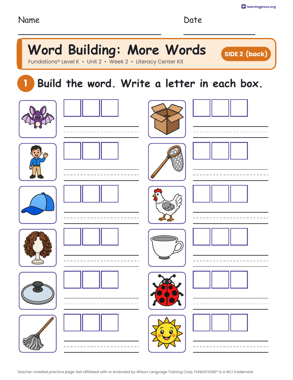 Preview page 2 of Fundations Level K Unit 2 Literacy Center Kits Bundle (4 Weeks)