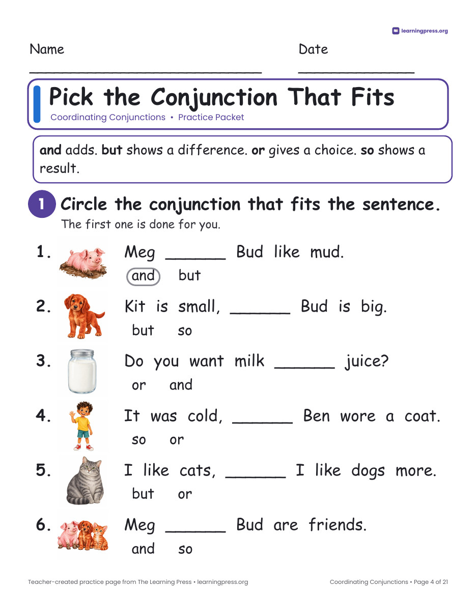 Preview page 4 of Grammar Bundle · Possessives, Prepositions, Nouns, Conjunctions