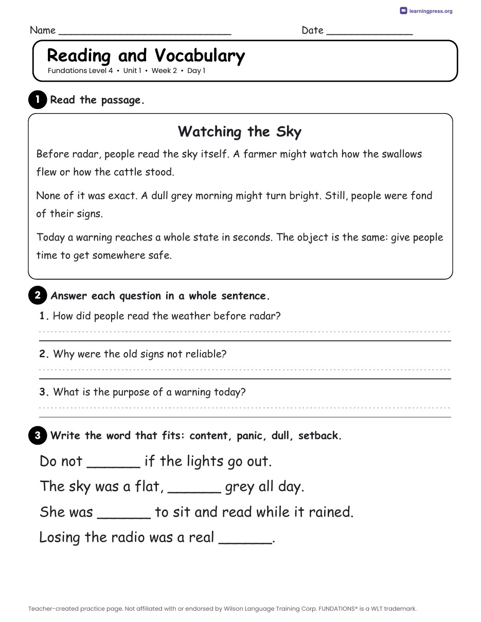 Preview page 3 of Fundations Level 4 Unit 1 Daily Lesson Work Pages