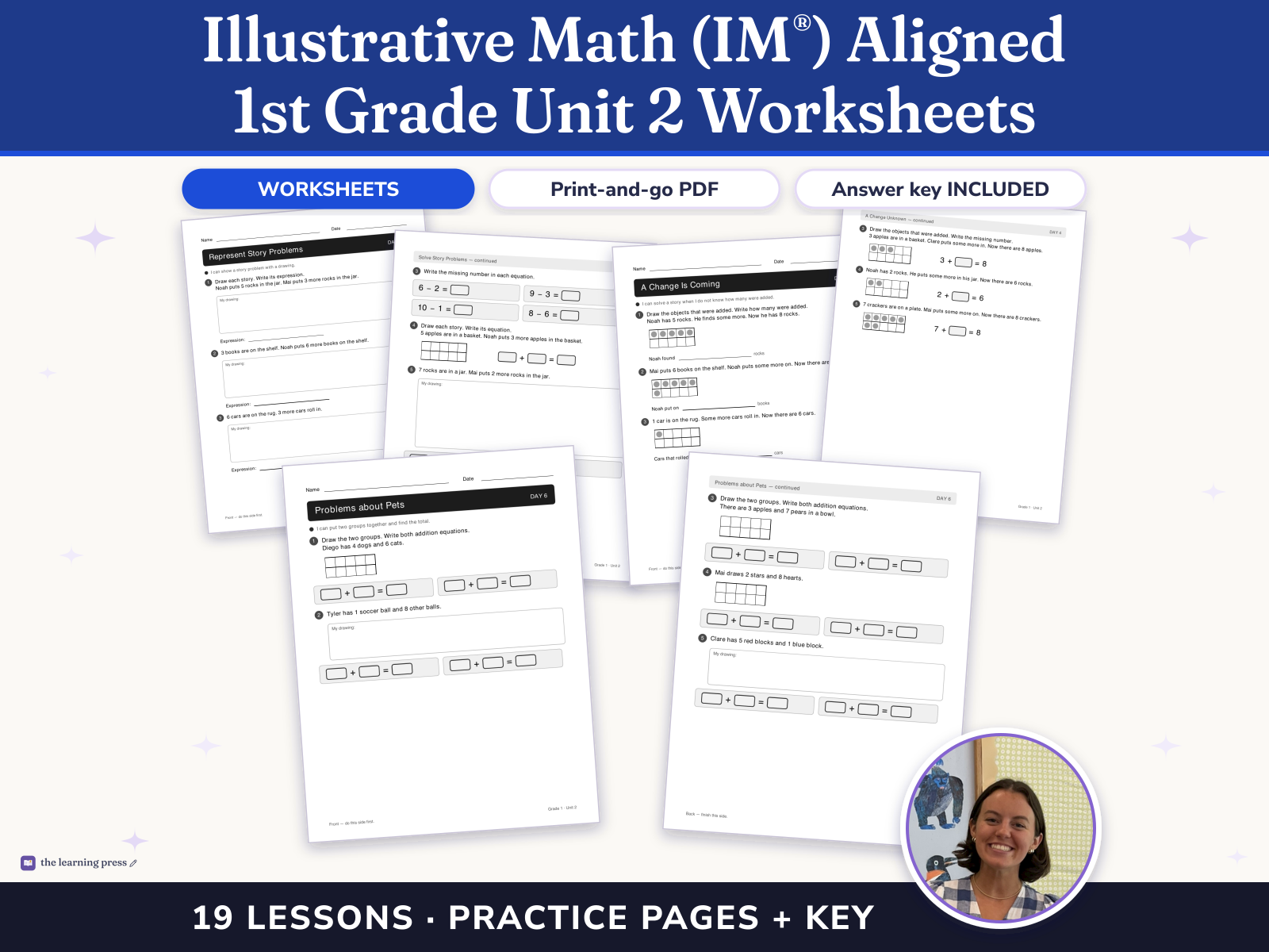 Preview page 1 of Illustrative Math (IM®) Aligned 1st Grade Unit 2 Worksheets: Addition and Subtraction Story Problems