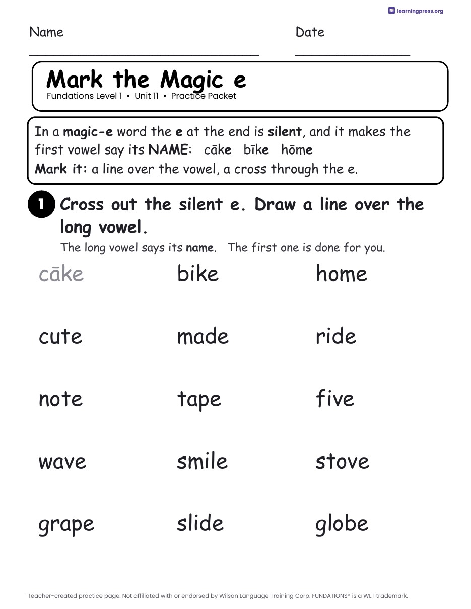 Preview page 1 of Fundations Level 1 Unit 11 Practice Packet