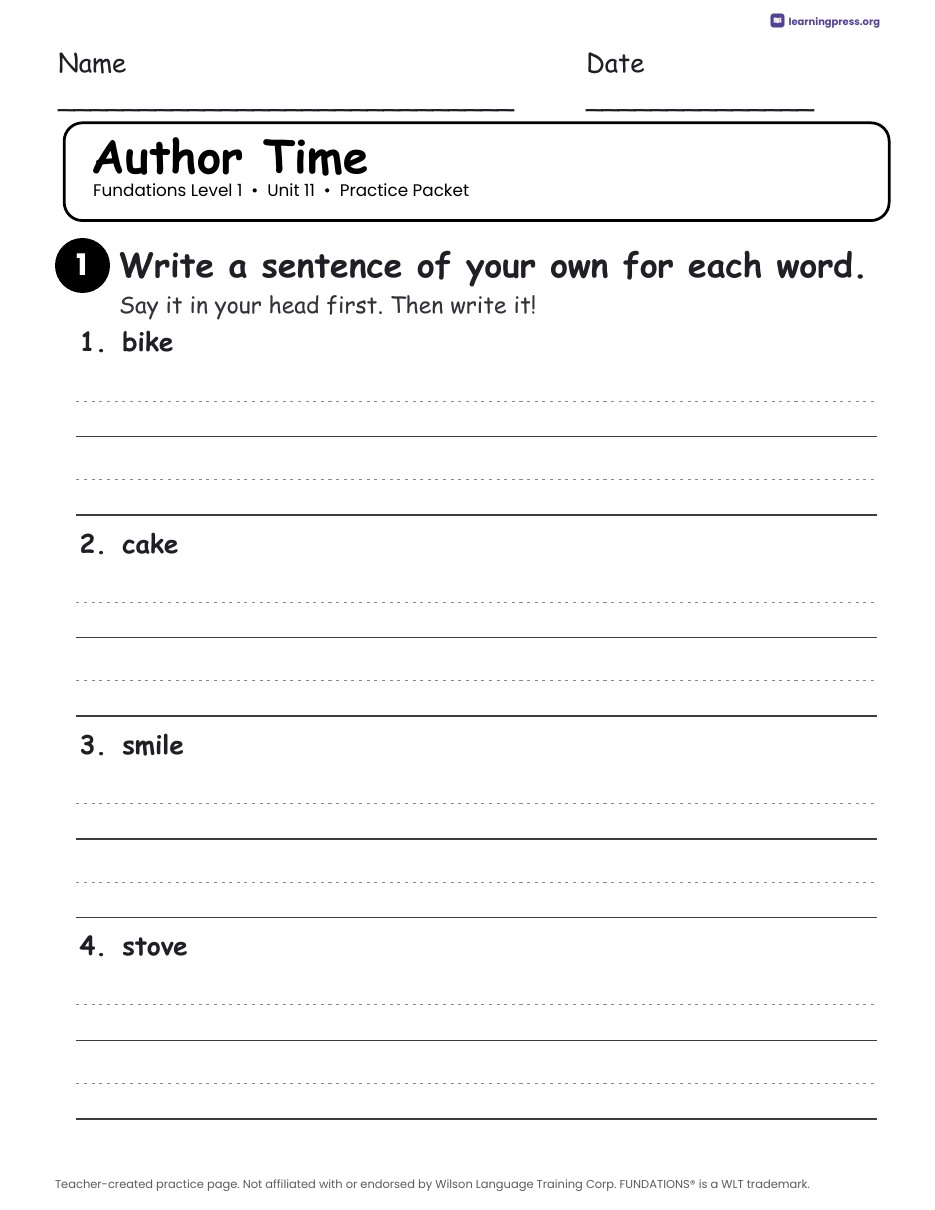 Preview page 4 of Fundations Level 1 Unit 11 Practice Packet