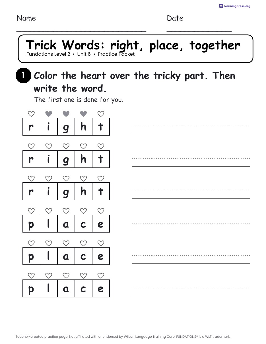 Preview page 2 of Fundations Level 2 — Full-Year Practice Packets Bundle (All Units 1–17)