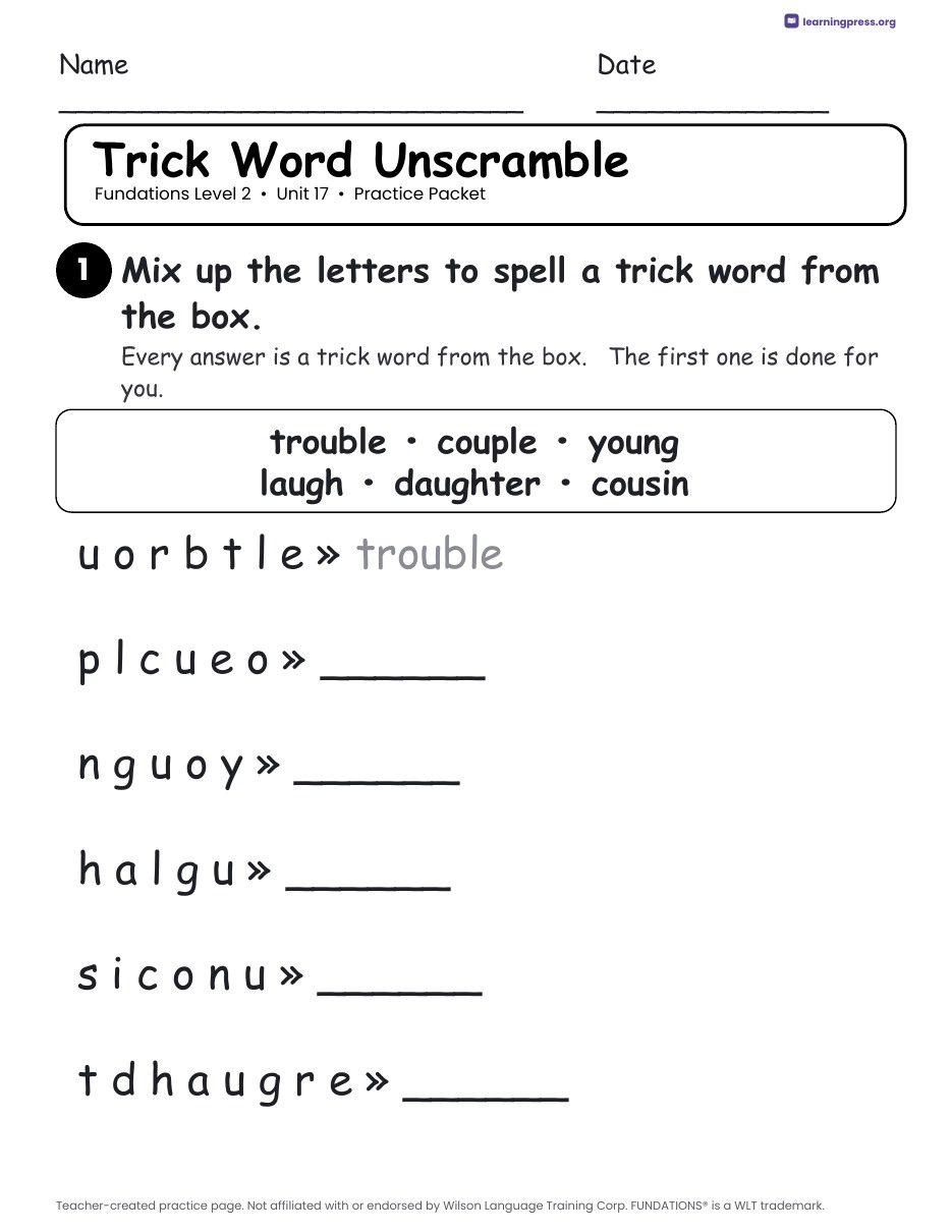 Preview page 4 of Fundations Level 2 — Full-Year Practice Packets Bundle (All Units 1–17)