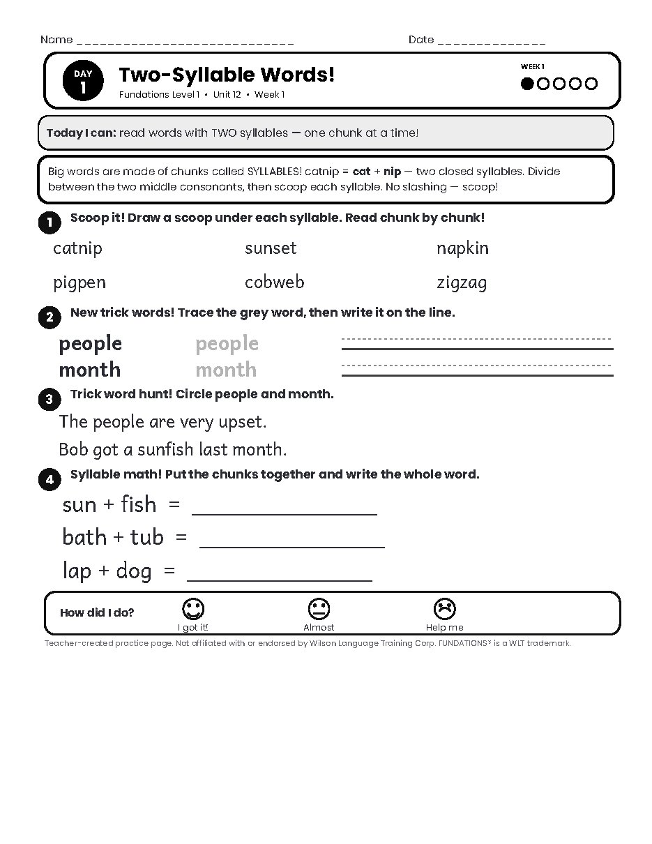 Preview page 2 of Fundations Level 1 Unit 12 Practice Pack