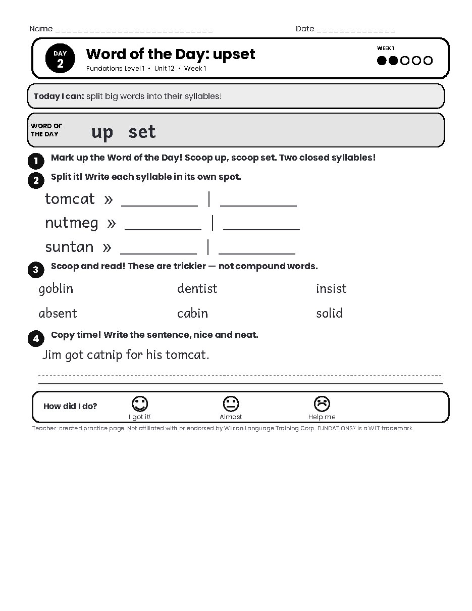 Preview page 3 of Fundations Level 1 Unit 12 Practice Pack