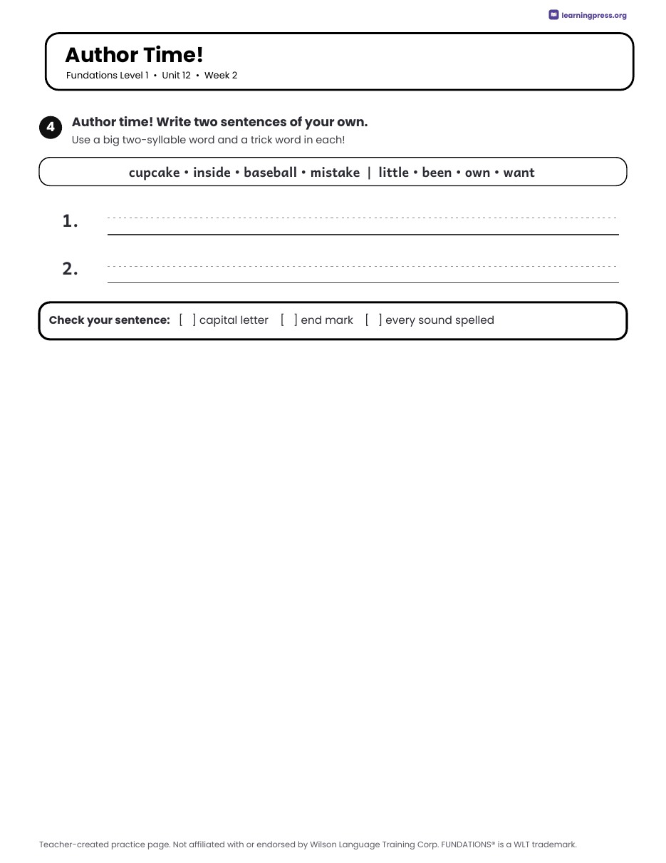 Preview page 3 of Fundations Level 1 Unit 12 Daily Lesson Work Pages