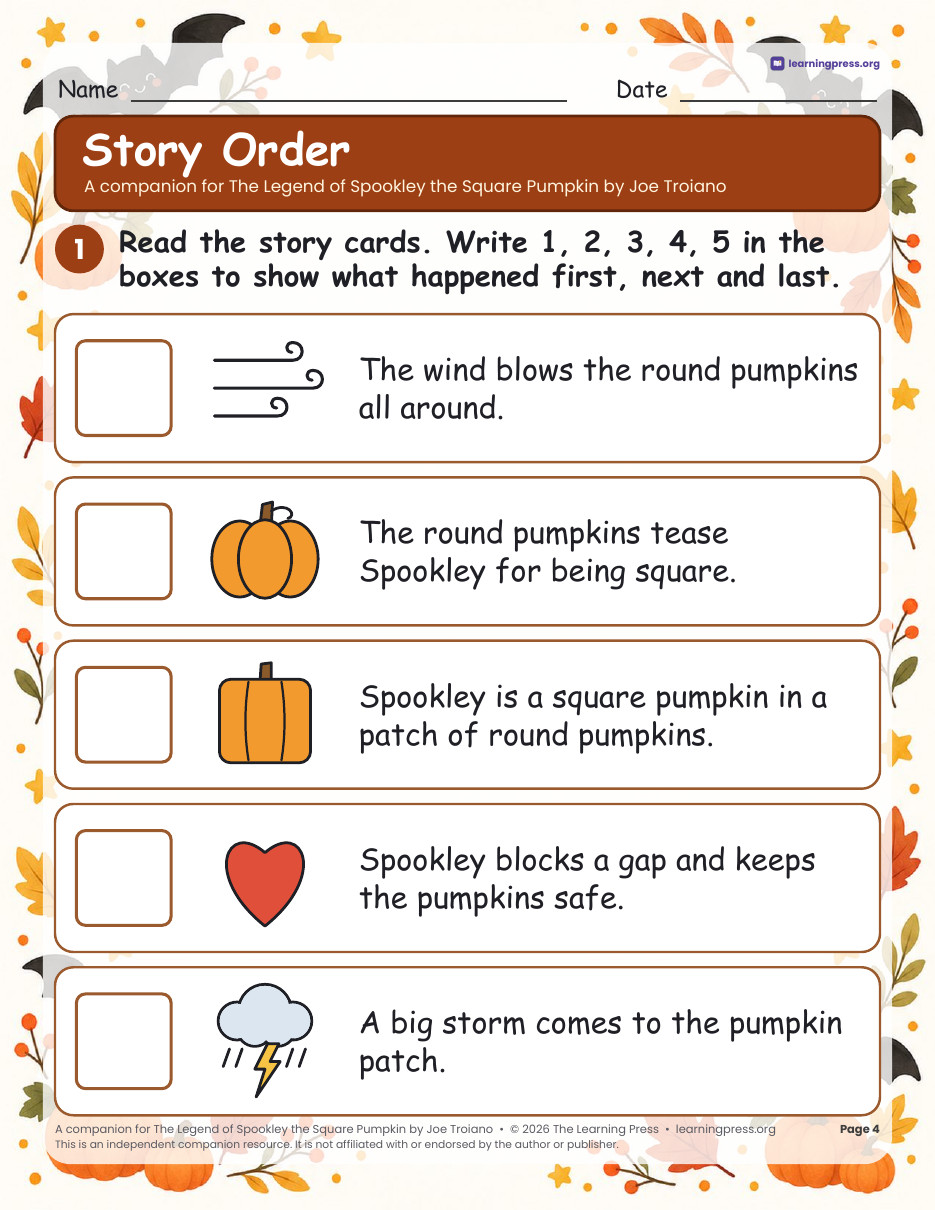 Preview page 2 of Spookley the Square Pumpkin Book Companion · Halloween Read-Aloud Activities