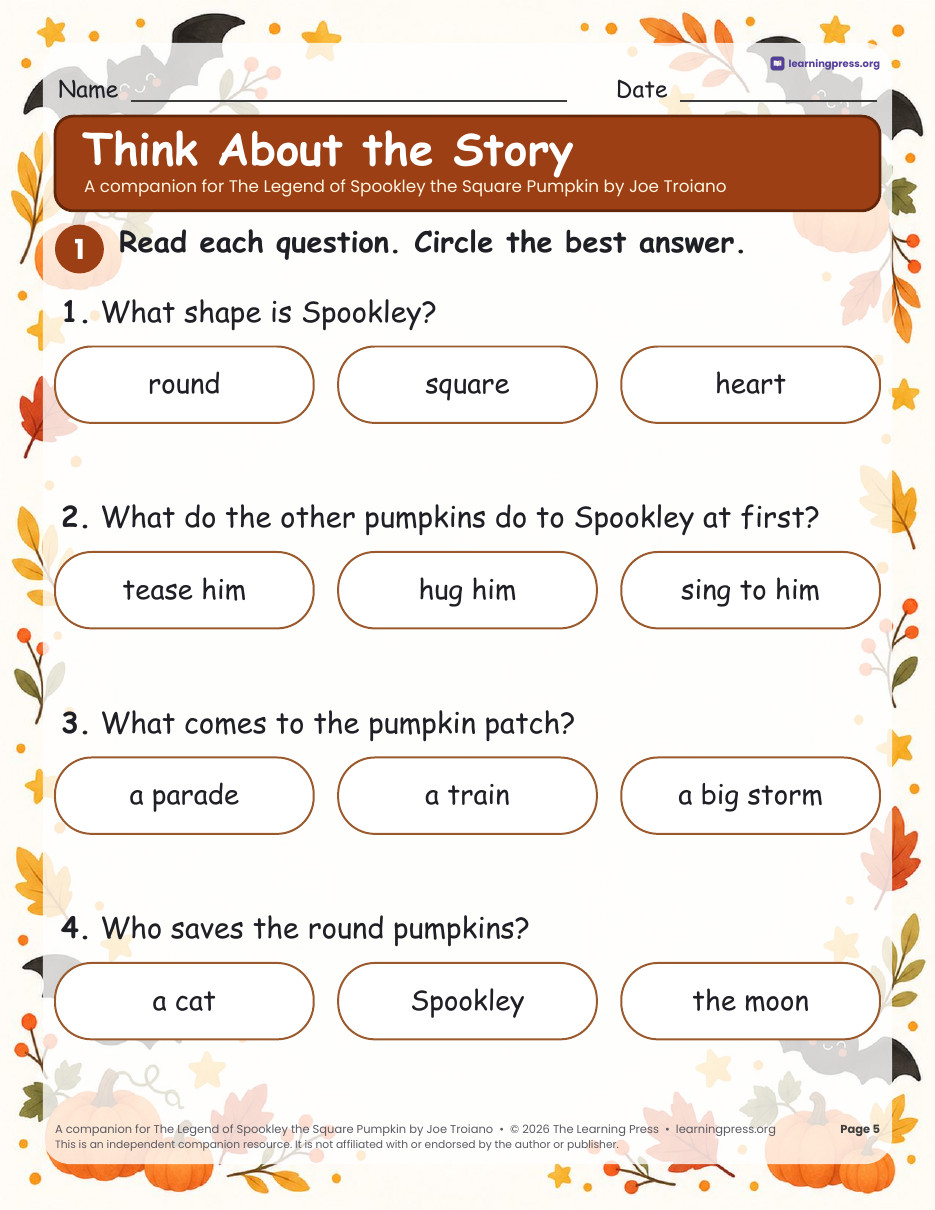 Preview page 3 of Spookley the Square Pumpkin Book Companion · Halloween Read-Aloud Activities
