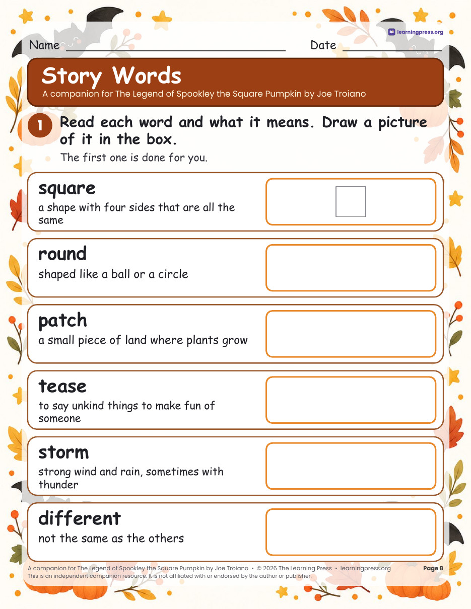 Preview page 4 of Spookley the Square Pumpkin Book Companion · Halloween Read-Aloud Activities