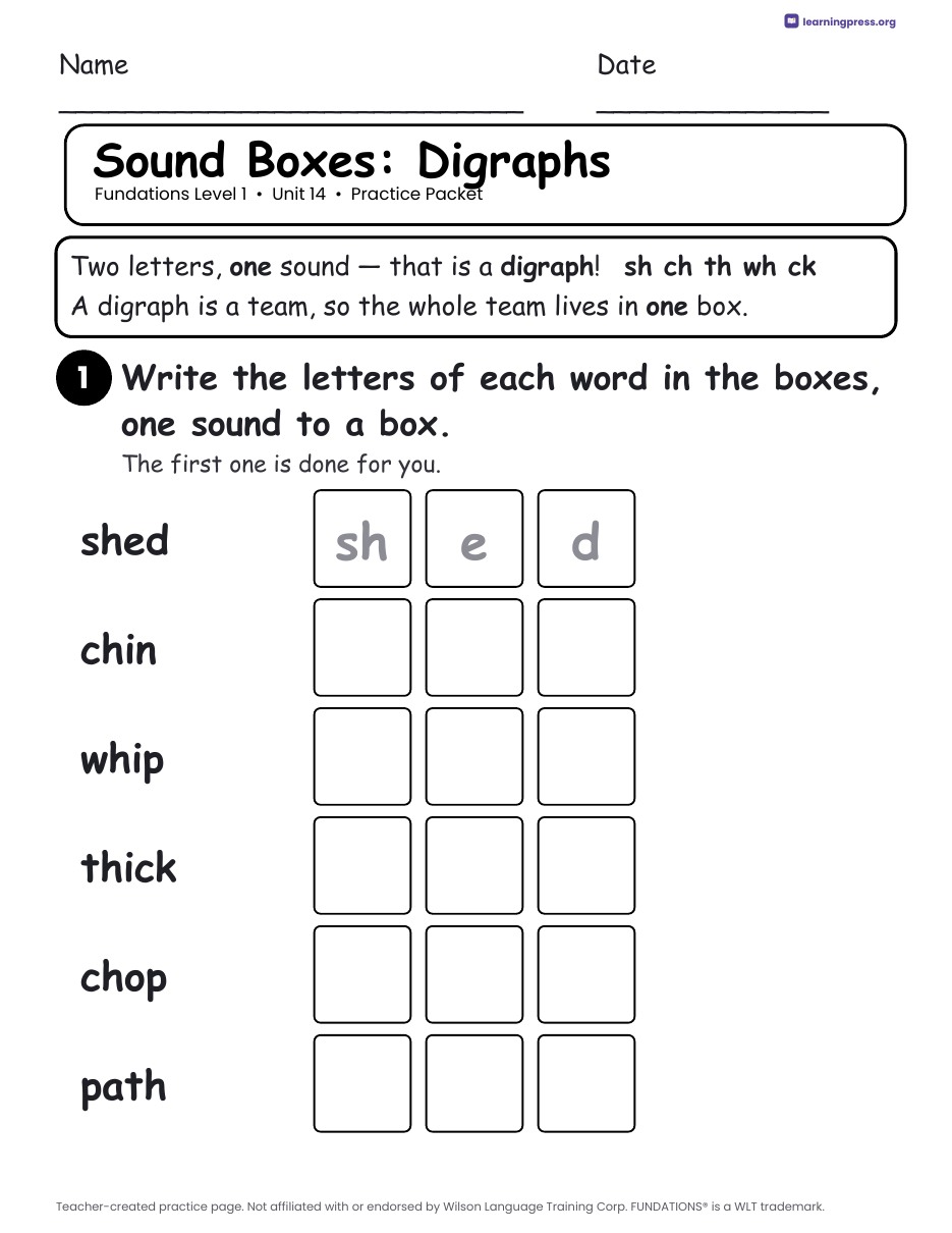 Preview page 1 of Fundations Level 1 Unit 14 Practice Packet