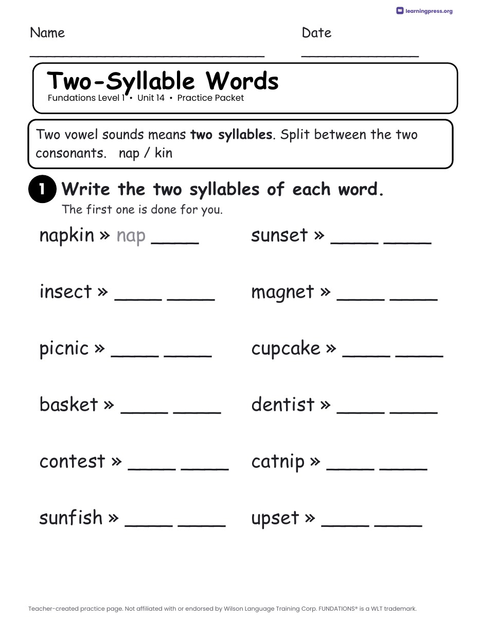 Preview page 3 of Fundations Level 1 Unit 14 Practice Packet