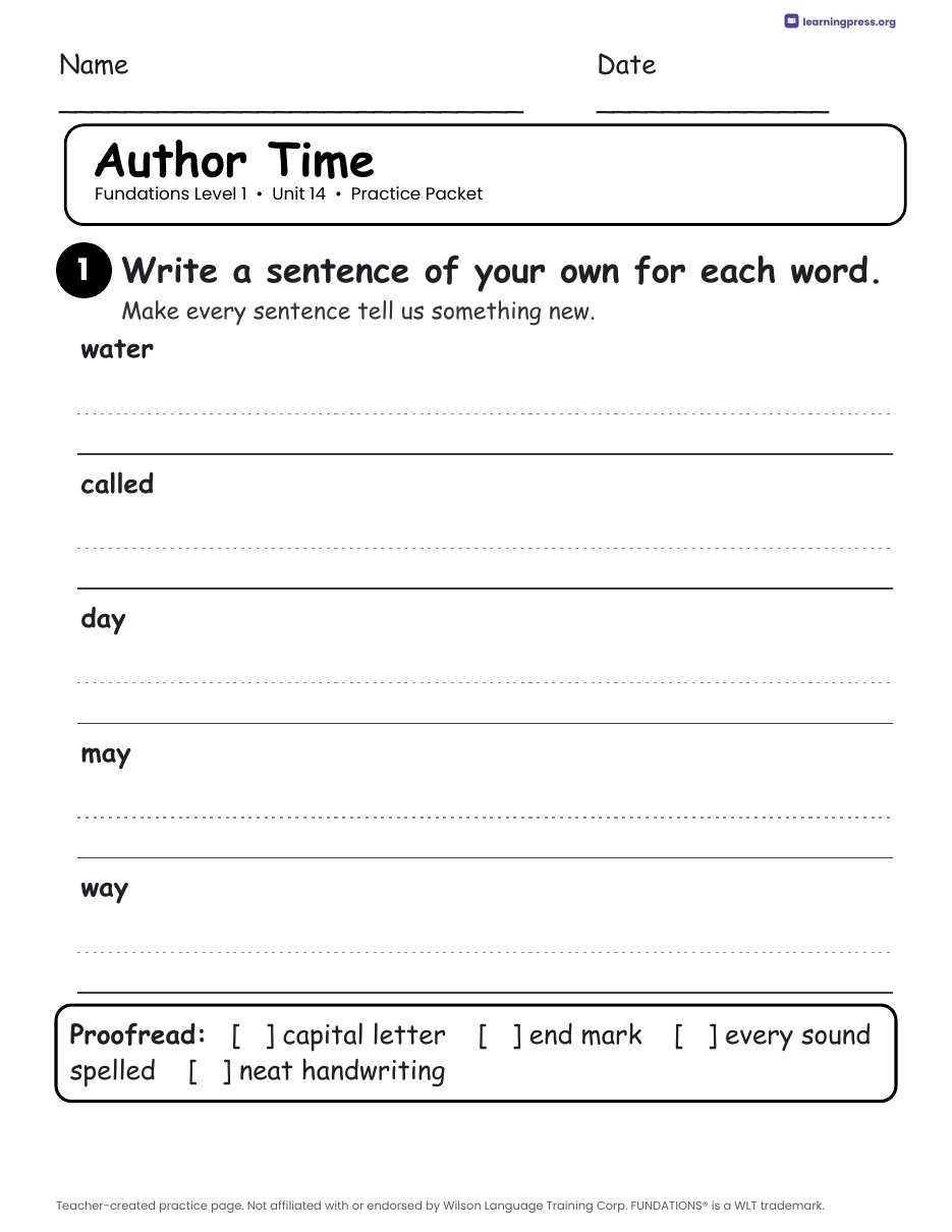 Preview page 4 of Fundations Level 1 Unit 14 Practice Packet