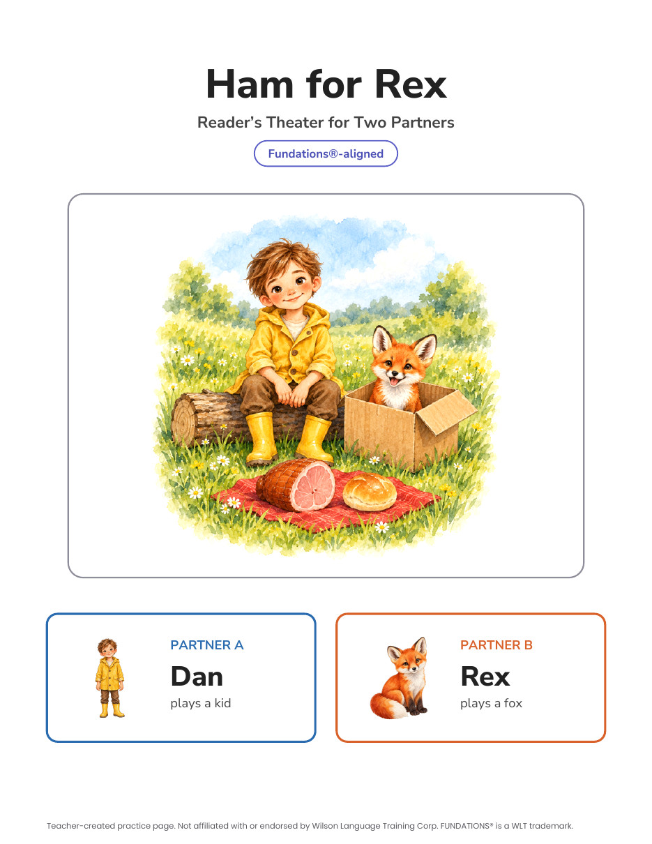 Preview page 4 of Fundations-Aligned Partner Reader's Theater · Level 1 Unit 2