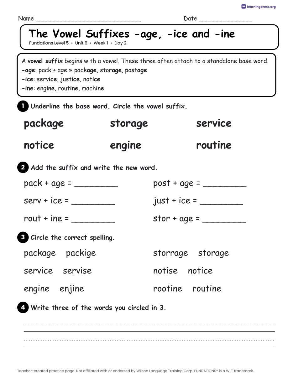 Preview page 1 of Fundations Level 5 Unit 6 Daily Lesson Work Pages