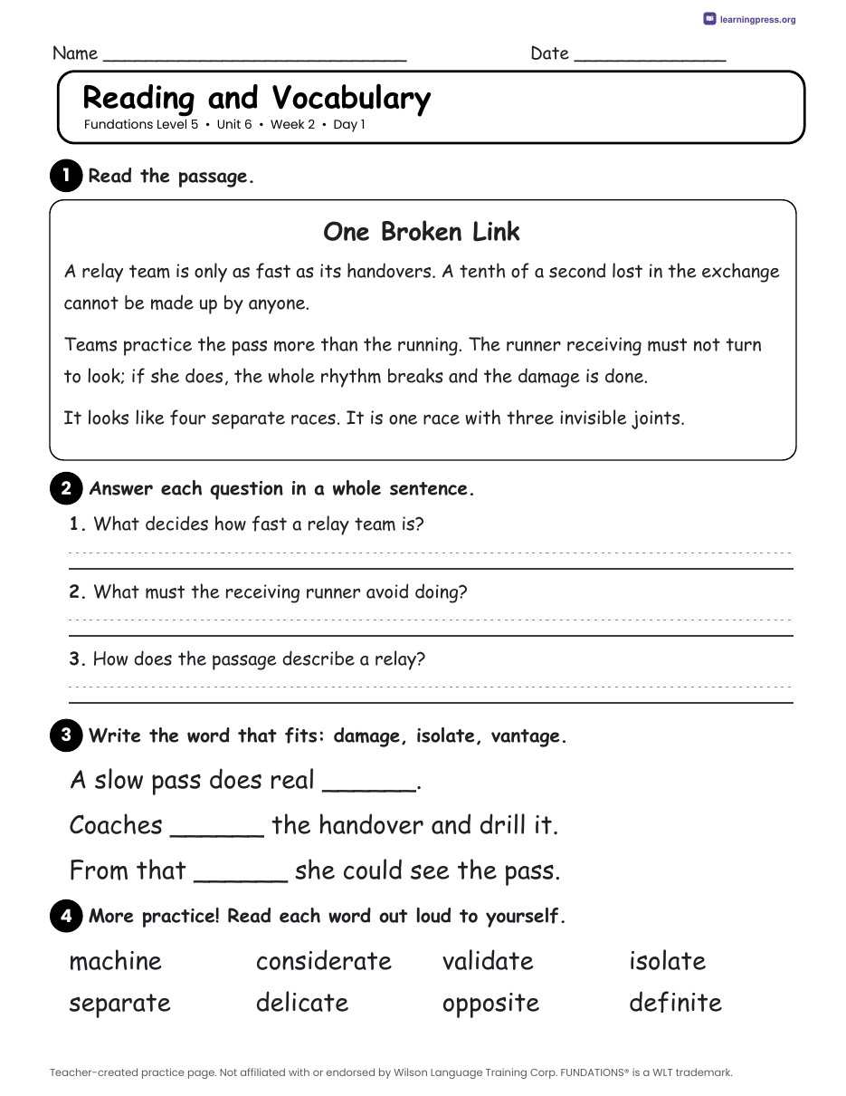 Preview page 3 of Fundations Level 5 Unit 6 Daily Lesson Work Pages