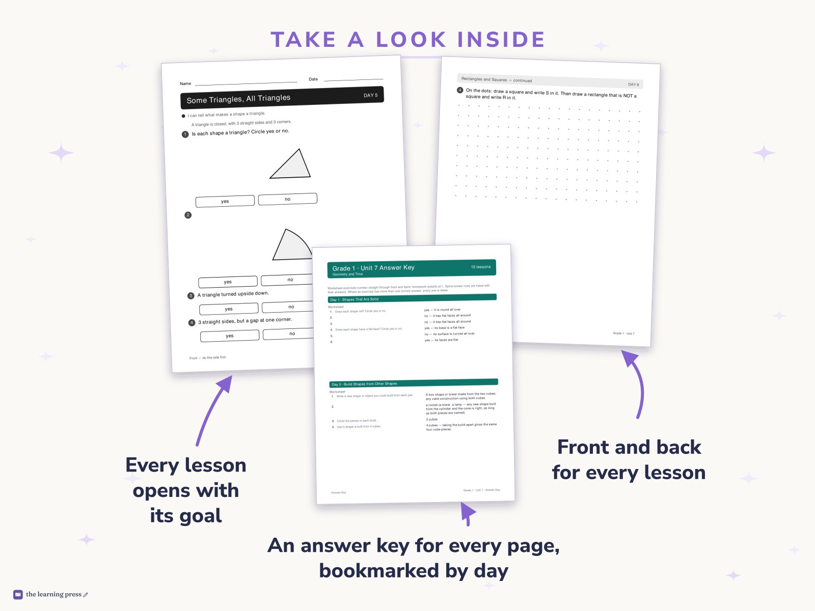 Preview page 2 of Illustrative Math (IM®) Aligned 1st Grade Unit 7 Worksheets: Geometry and Time