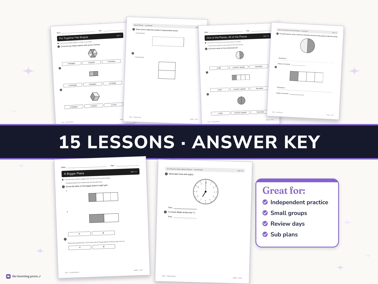 Preview page 3 of Illustrative Math (IM®) Aligned 1st Grade Unit 7 Worksheets: Geometry and Time