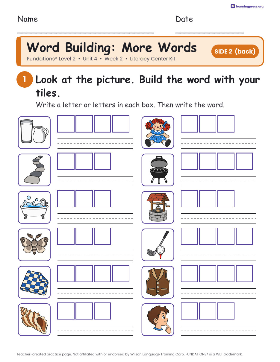Preview page 2 of Fundations Level 2 Unit 4 Literacy Center Kits Bundle (2 Weeks)