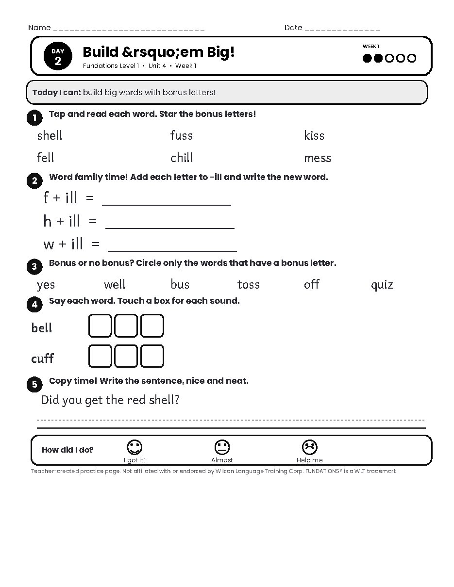 Preview page 3 of Fundations Level 1 Unit 4 Practice Pack