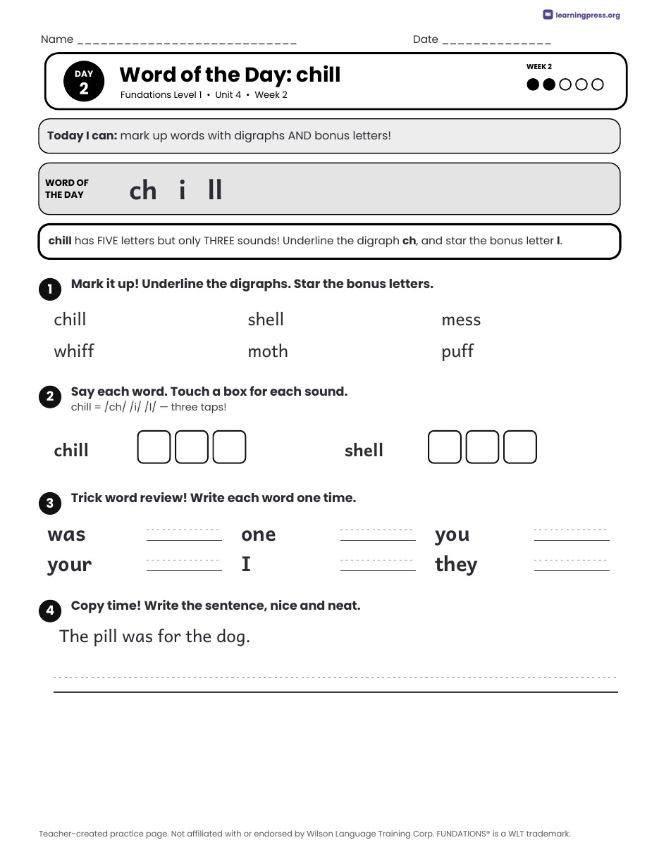 Preview page 3 of Fundations Level 1 Unit 4 Daily Lesson Work Pages