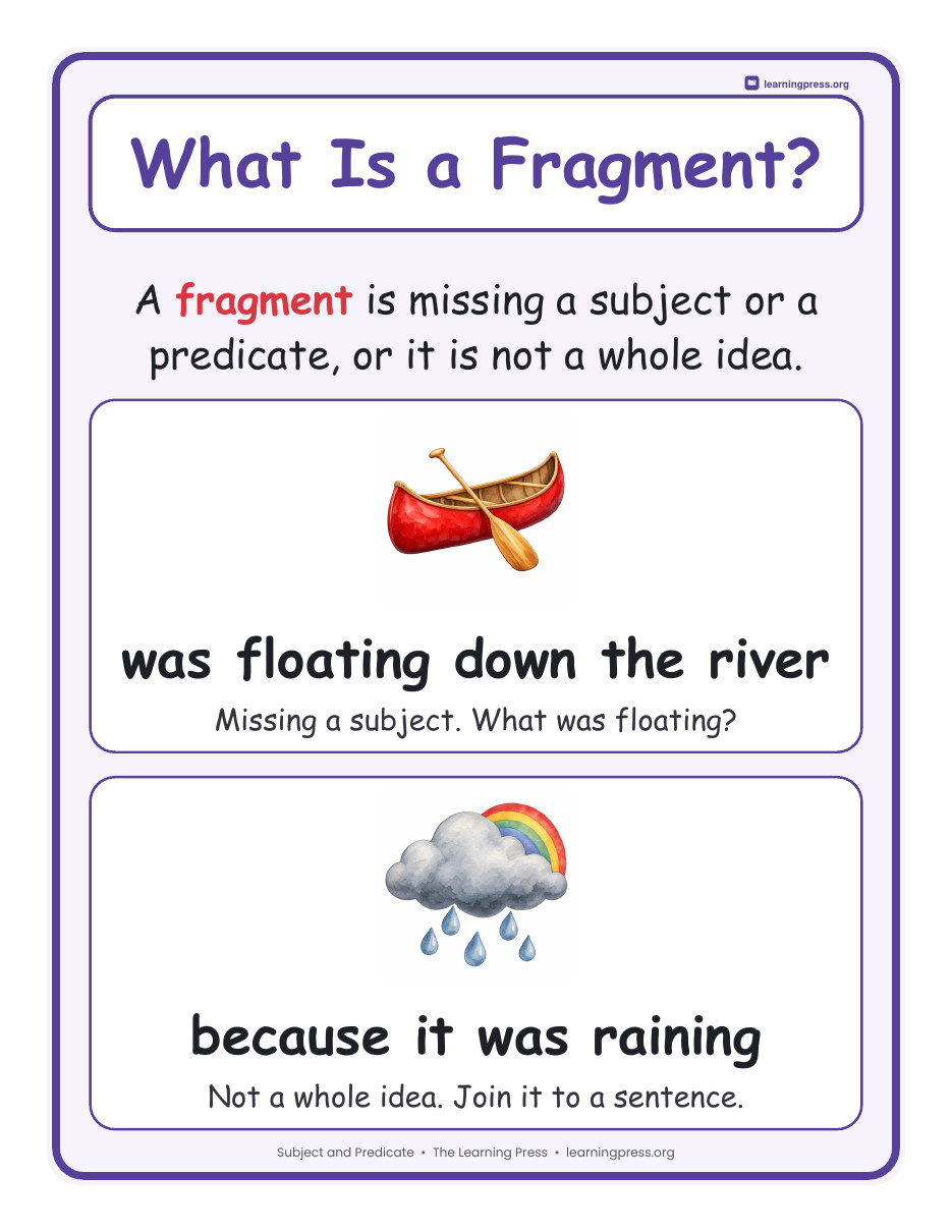 Preview page 1 of Subject and Predicate Worksheets & Slides – Grade 4