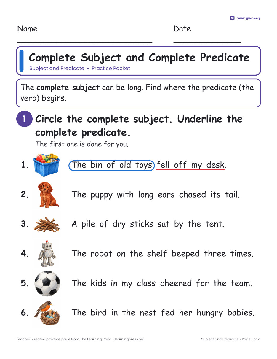 Preview page 2 of Subject and Predicate Worksheets & Slides – Grade 4