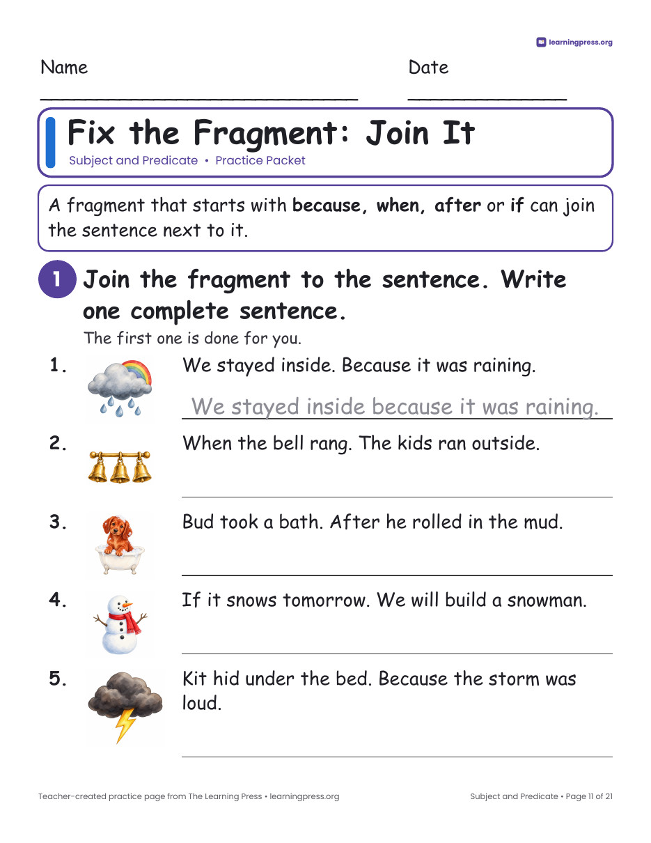 Preview page 4 of Subject and Predicate Worksheets & Slides – Grade 4