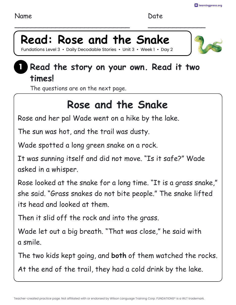Preview page 2 of Fundations Level 3 Unit 3 Daily Decodable Stories