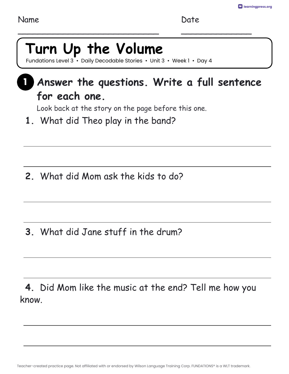 Preview page 4 of Fundations Level 3 Unit 3 Daily Decodable Stories