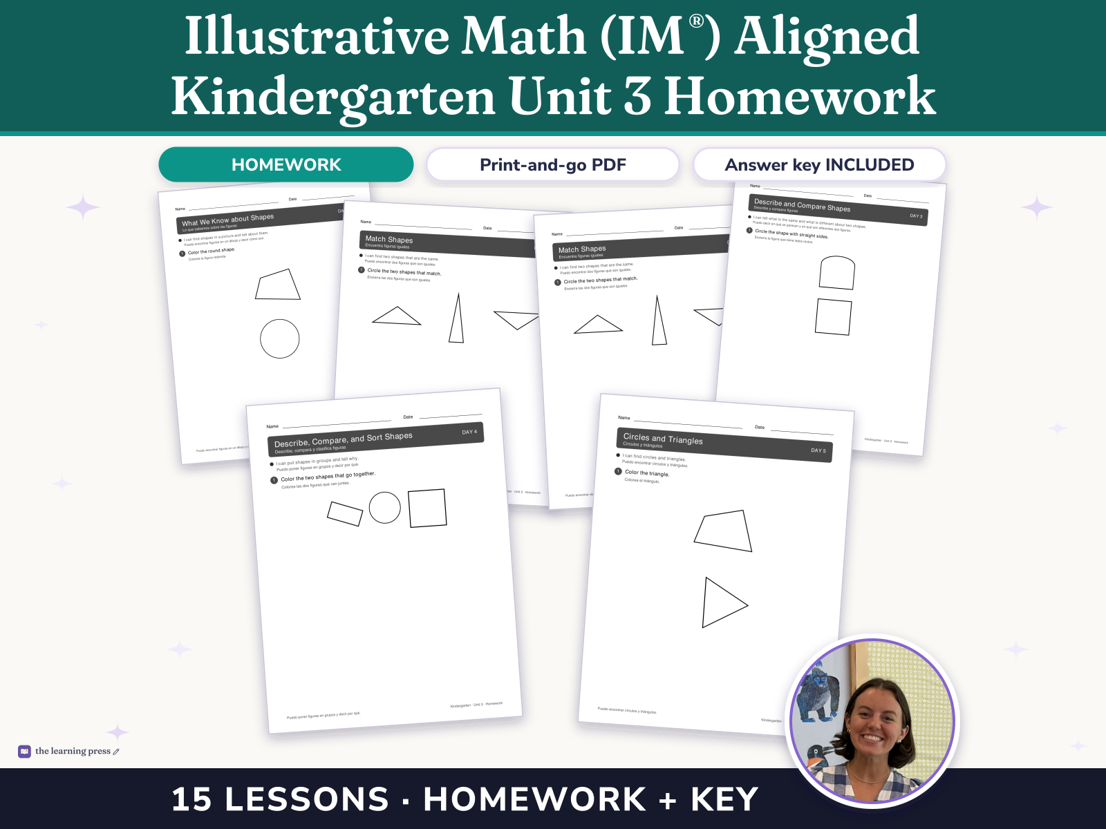 Preview page 1 of Illustrative Math (IM®) Aligned Kindergarten Unit 3 Homework: Flat Shapes All Around Us