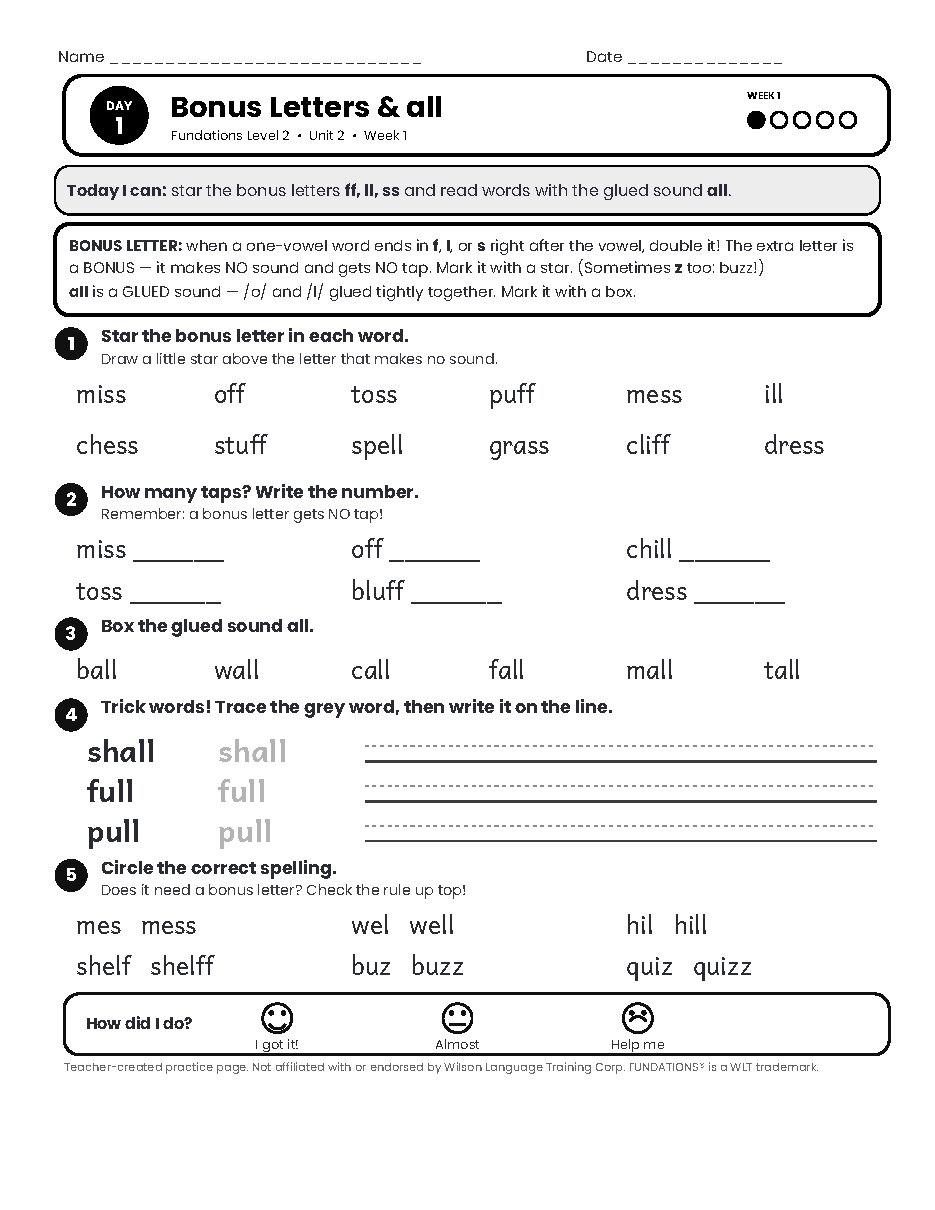 Preview page 2 of Fundations Level 2 Unit 2 Practice Pack