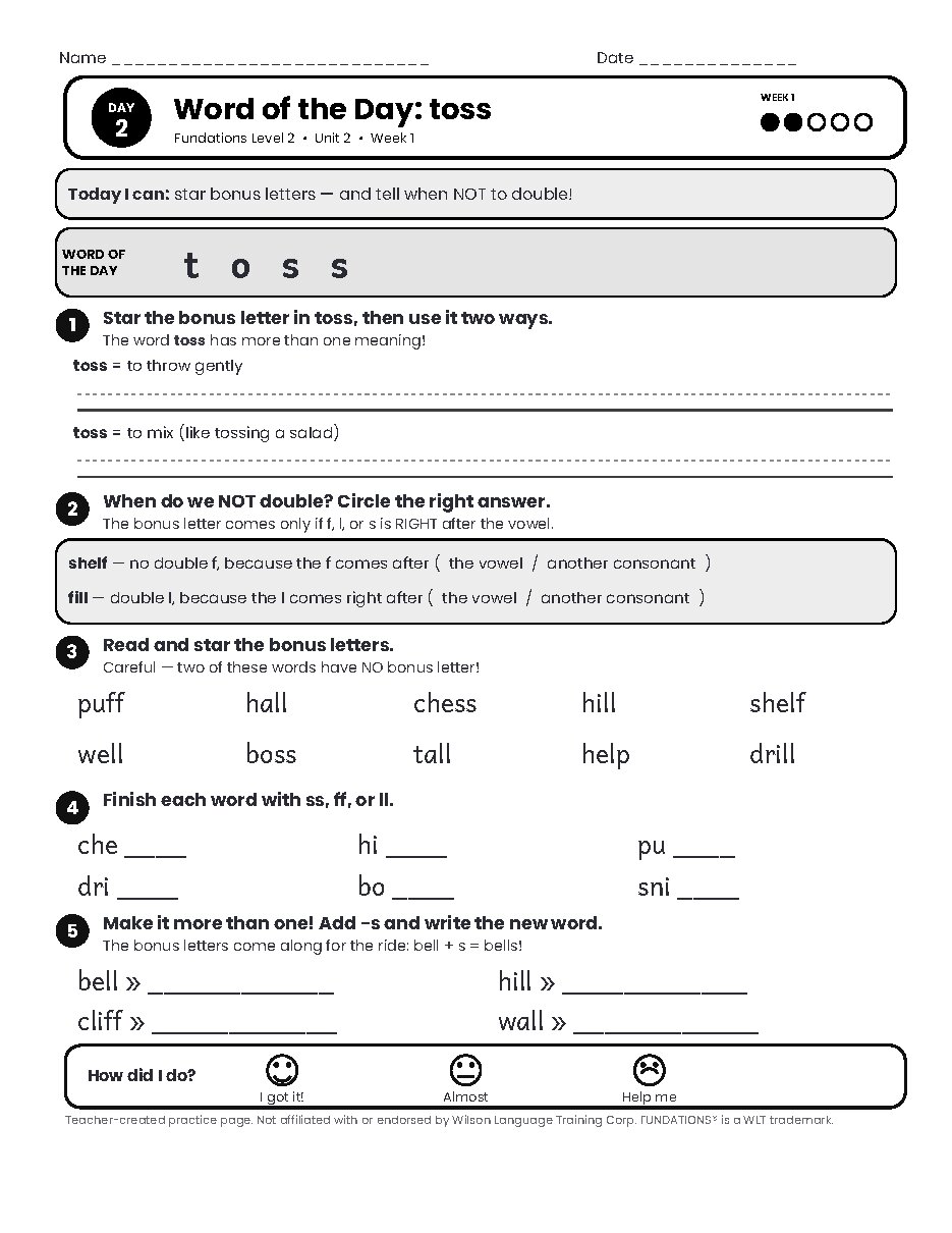 Preview page 3 of Fundations Level 2 Unit 2 Practice Pack