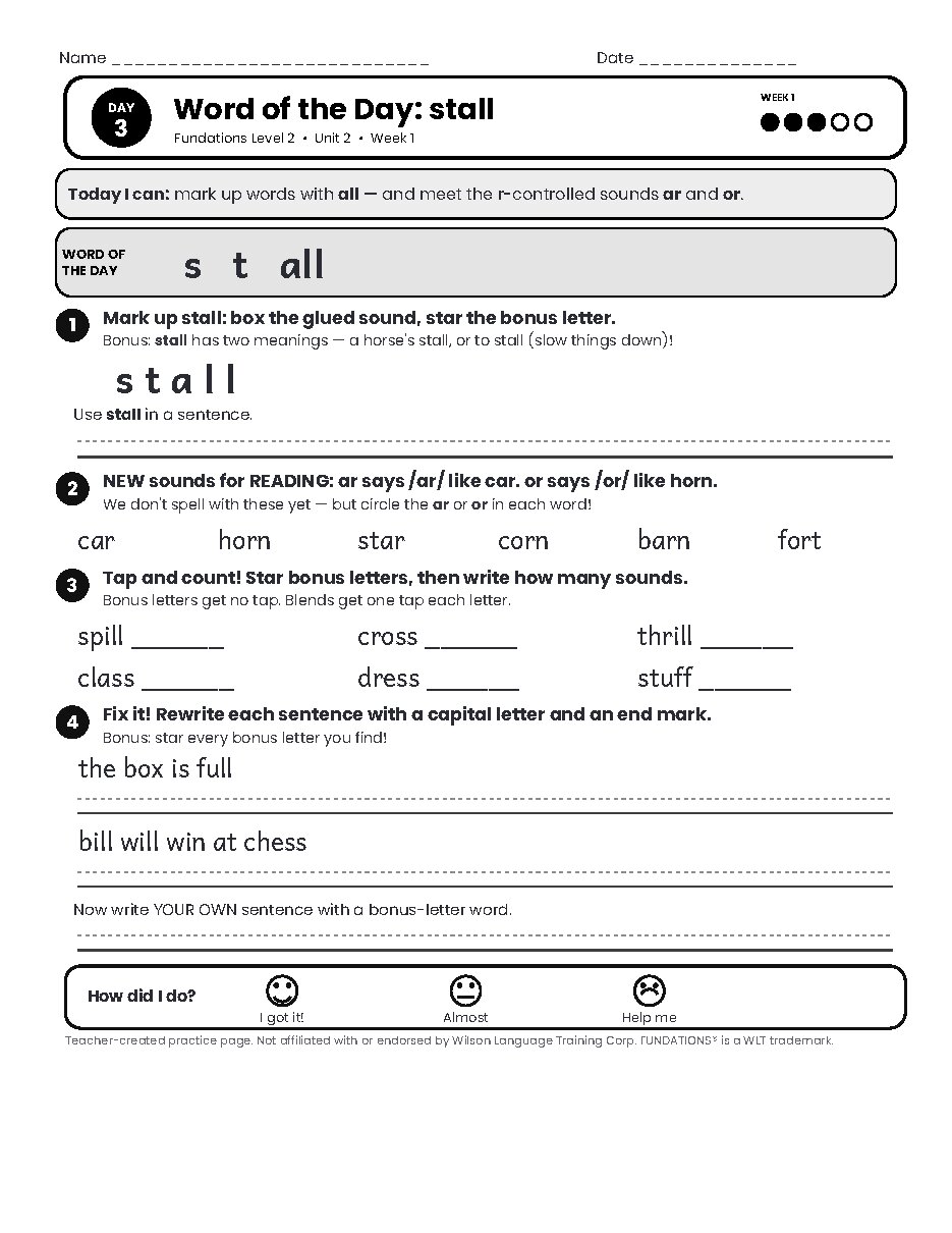 Preview page 4 of Fundations Level 2 Unit 2 Practice Pack
