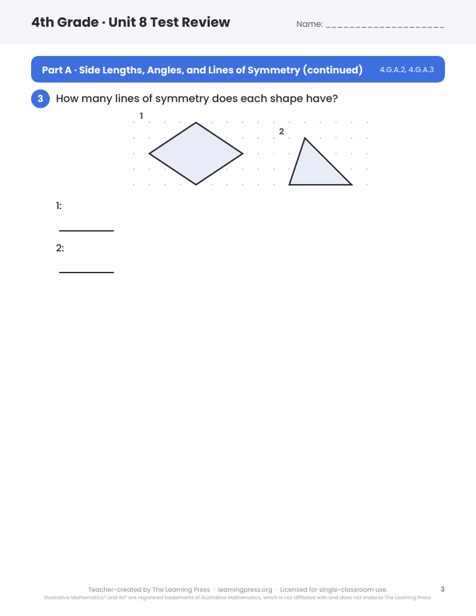 Preview page 2 of Illustrative Math (IM®) Aligned 4th Grade Unit 8 Test Review