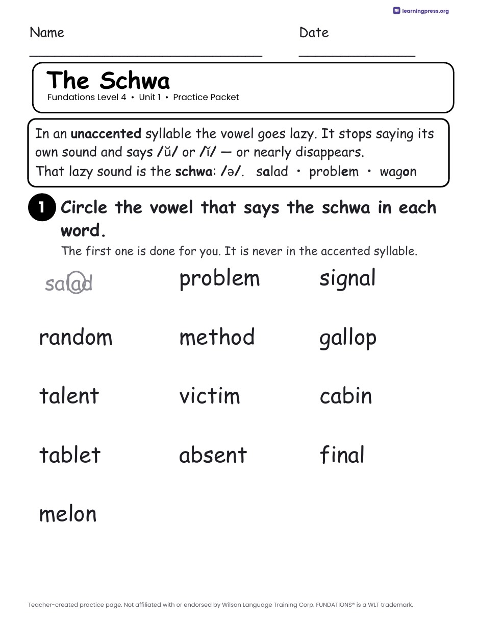 Preview page 2 of Fundations Level 4 Unit 1 Practice Packet