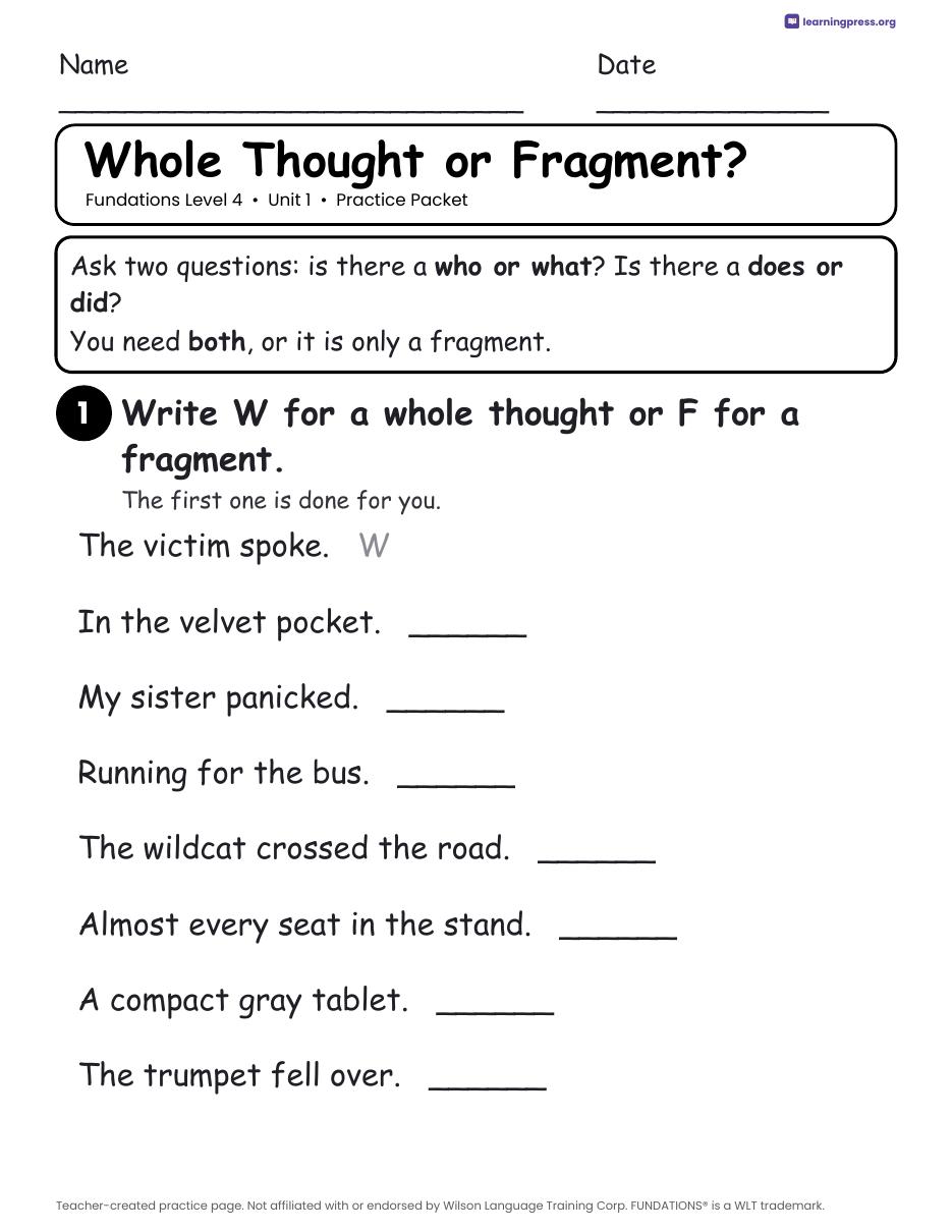 Preview page 3 of Fundations Level 4 Unit 1 Worksheets