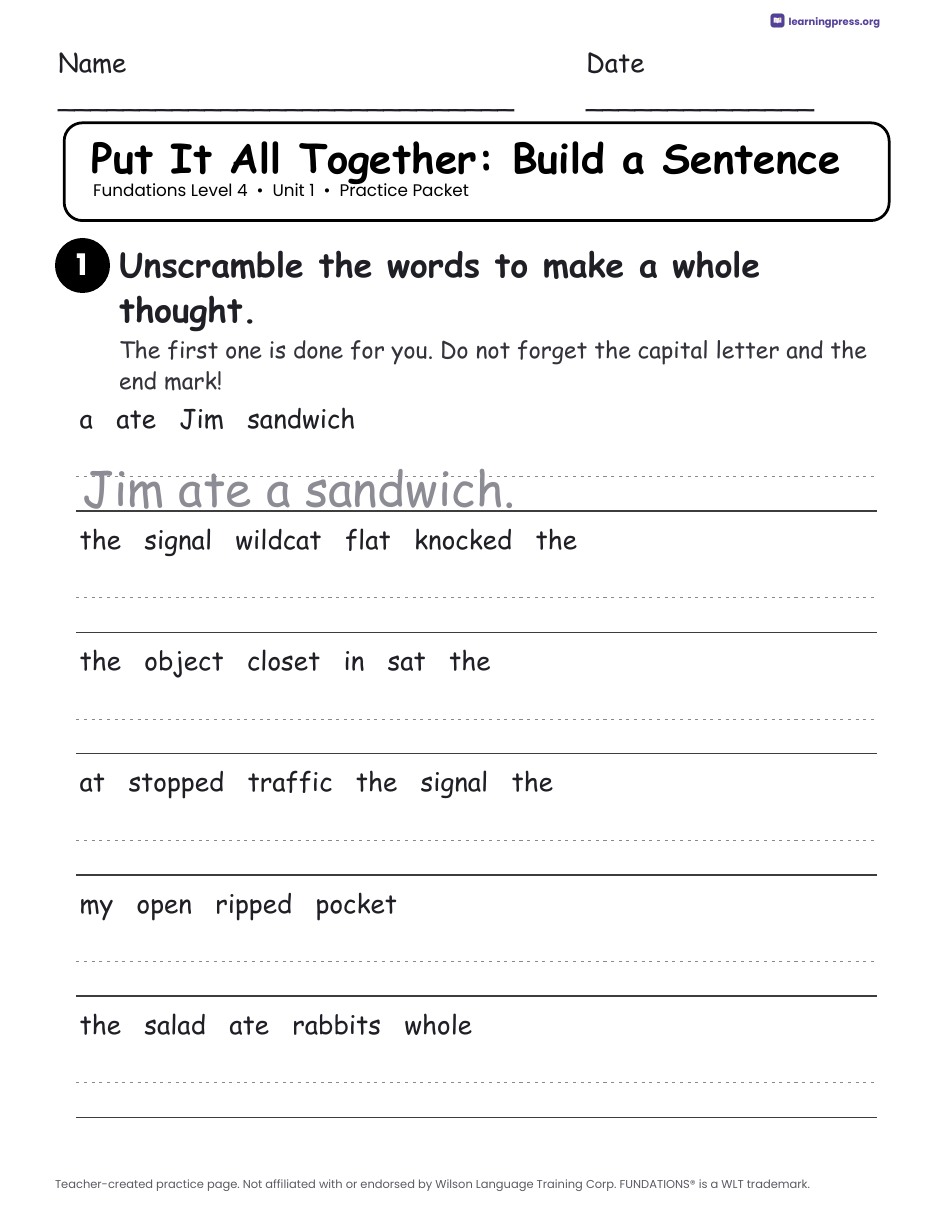 Preview page 4 of Fundations Level 4 Unit 1 Practice Packet