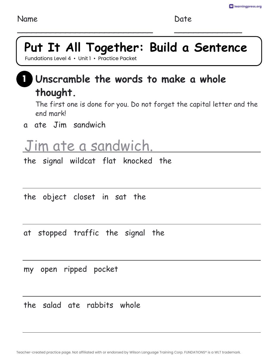 Preview page 4 of Fundations Level 4 Unit 1 Worksheets