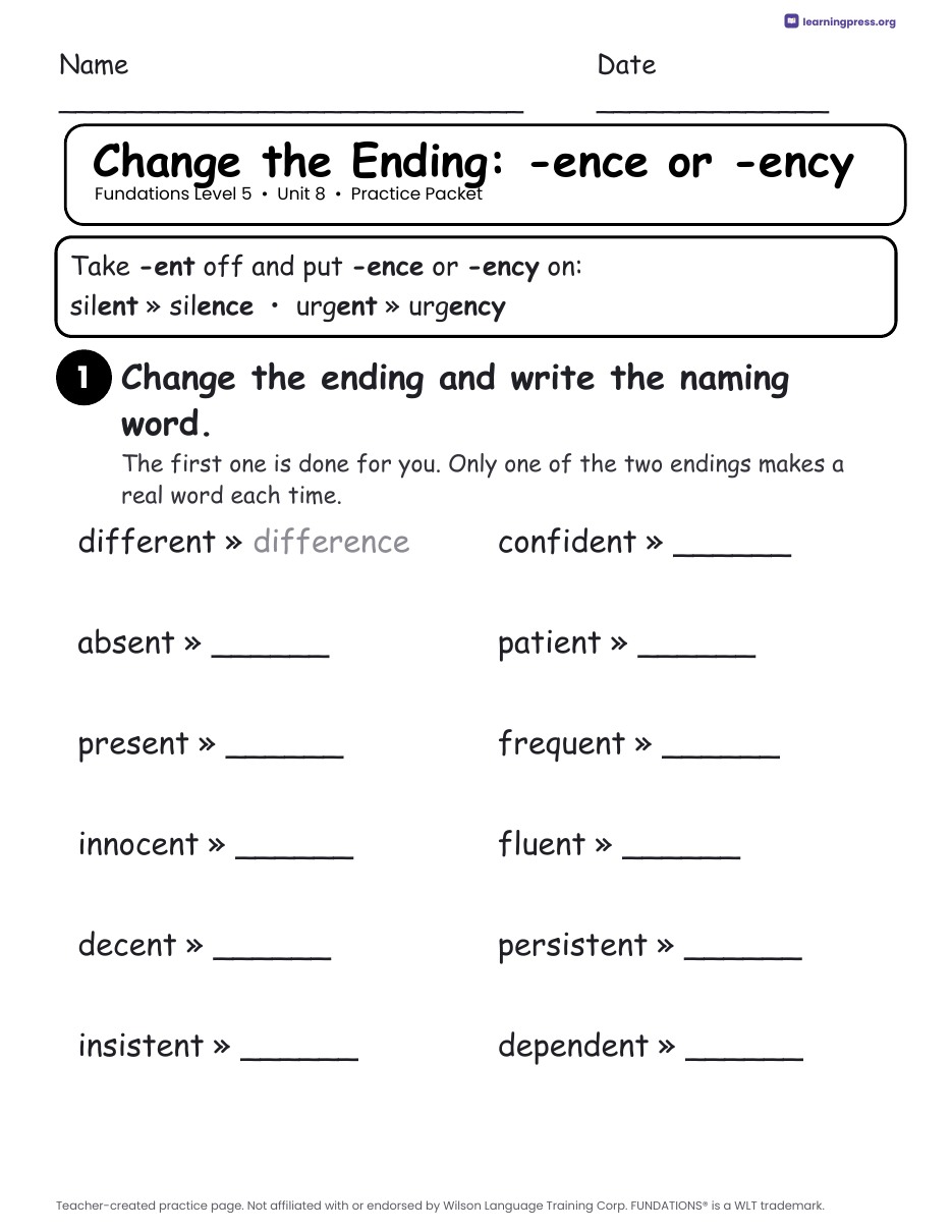 Preview page 2 of Fundations Level 5 Unit 8 Practice Packet