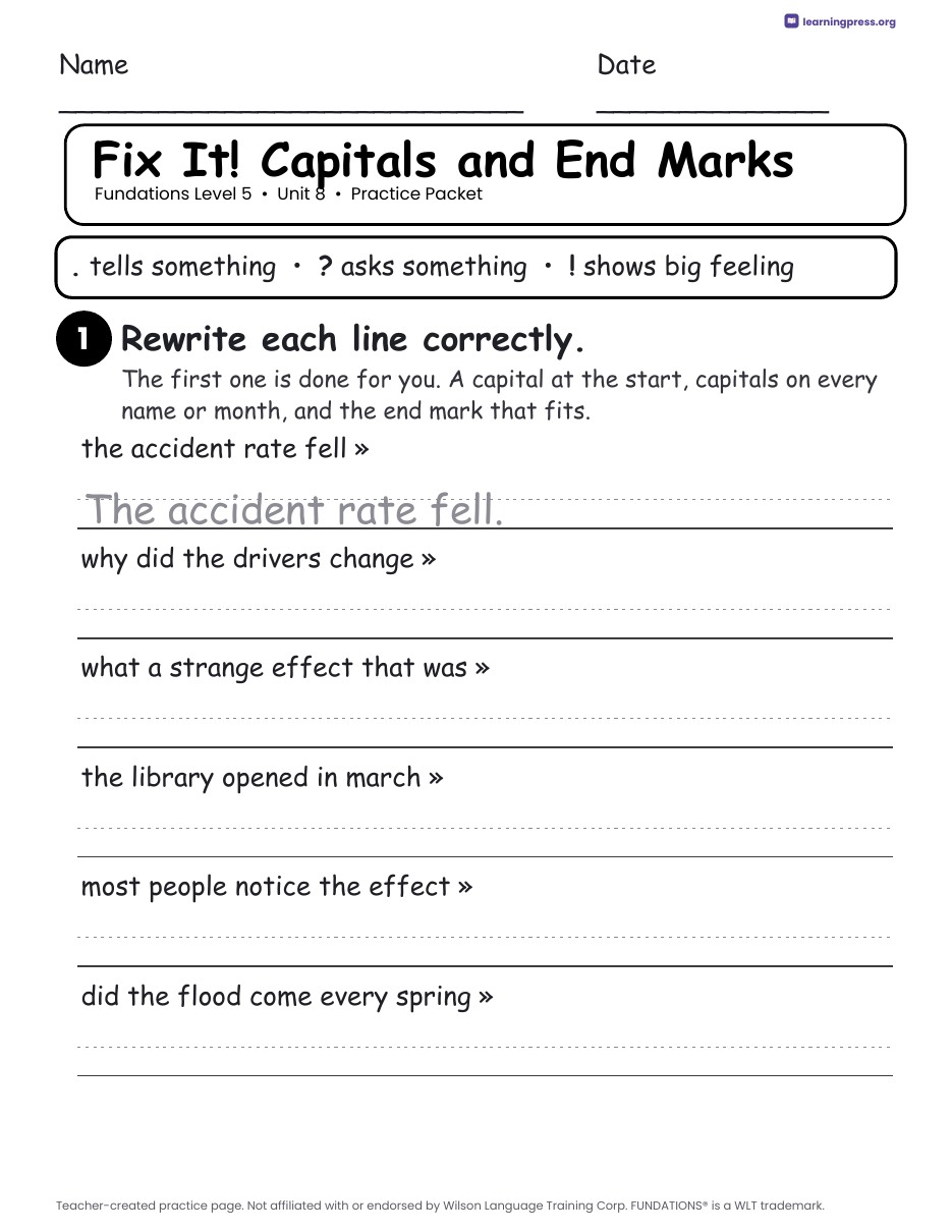 Preview page 4 of Fundations Level 5 Unit 8 Practice Packet